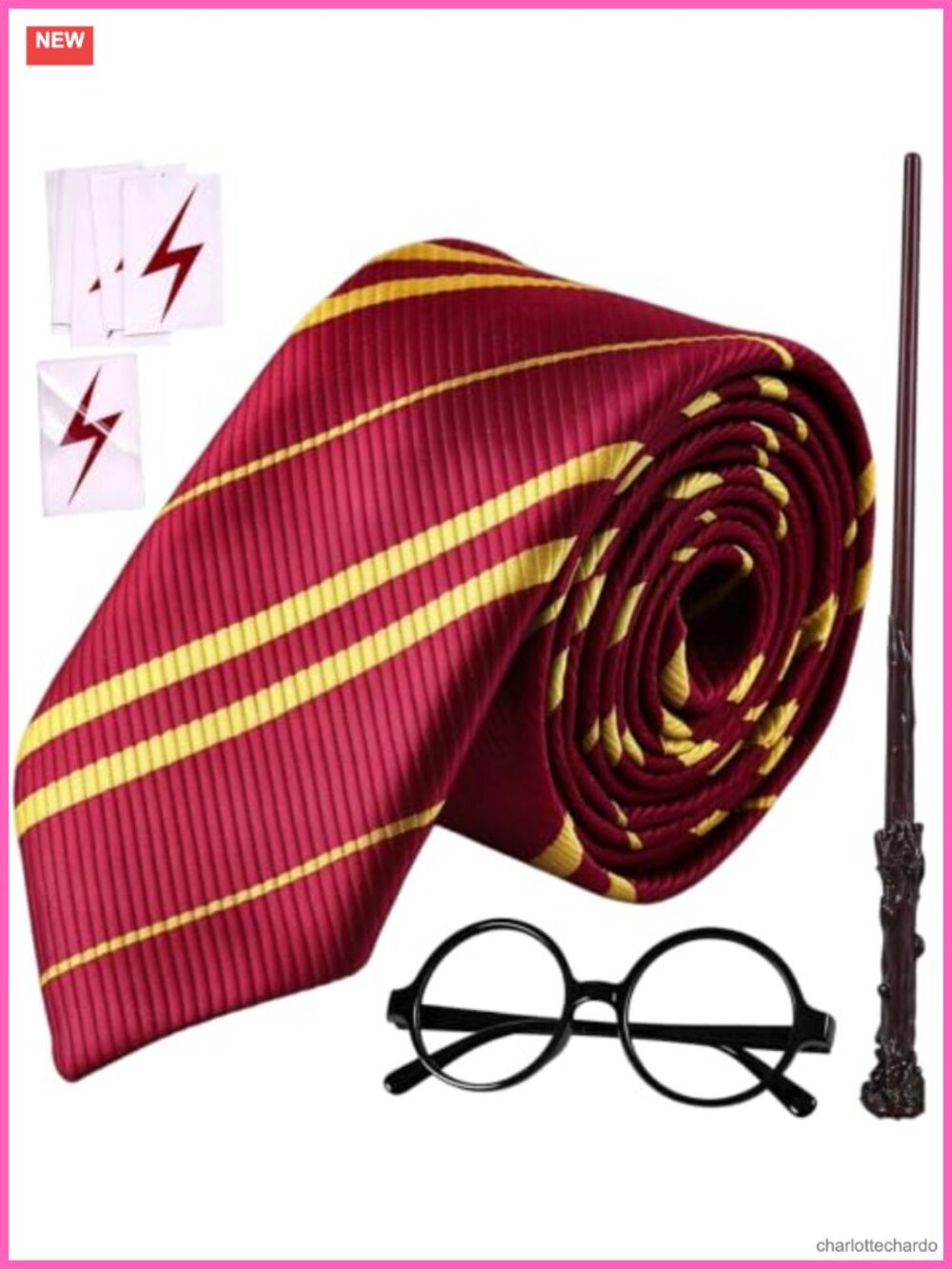 Wizard Costume Accessories Set - Magic Wand, Tie & Glasses Halloween Cosplay